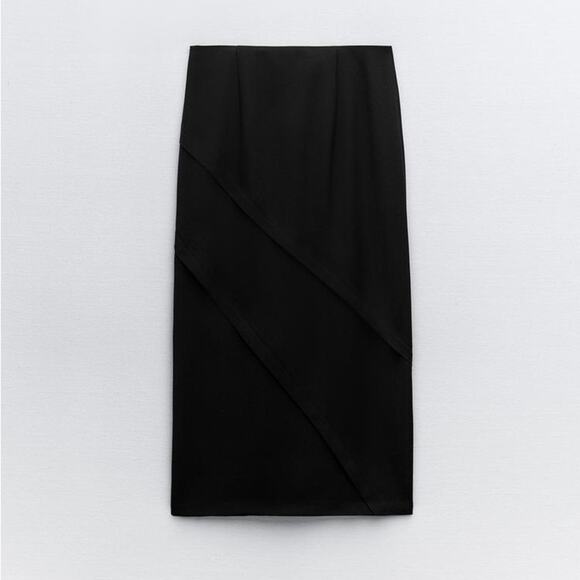 Zara Black DIAGONAL SEAMS CREPE MIDI SKIRT Size Extra Large XL - Picture 8 of 12